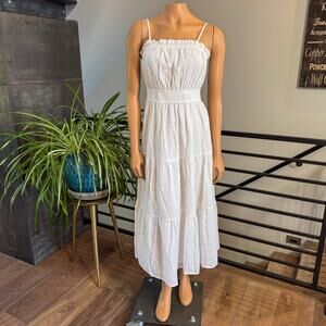 NWT Audrey Parks x Francesca's White Pat Eyelet Tiered Midi Dress Size Medium